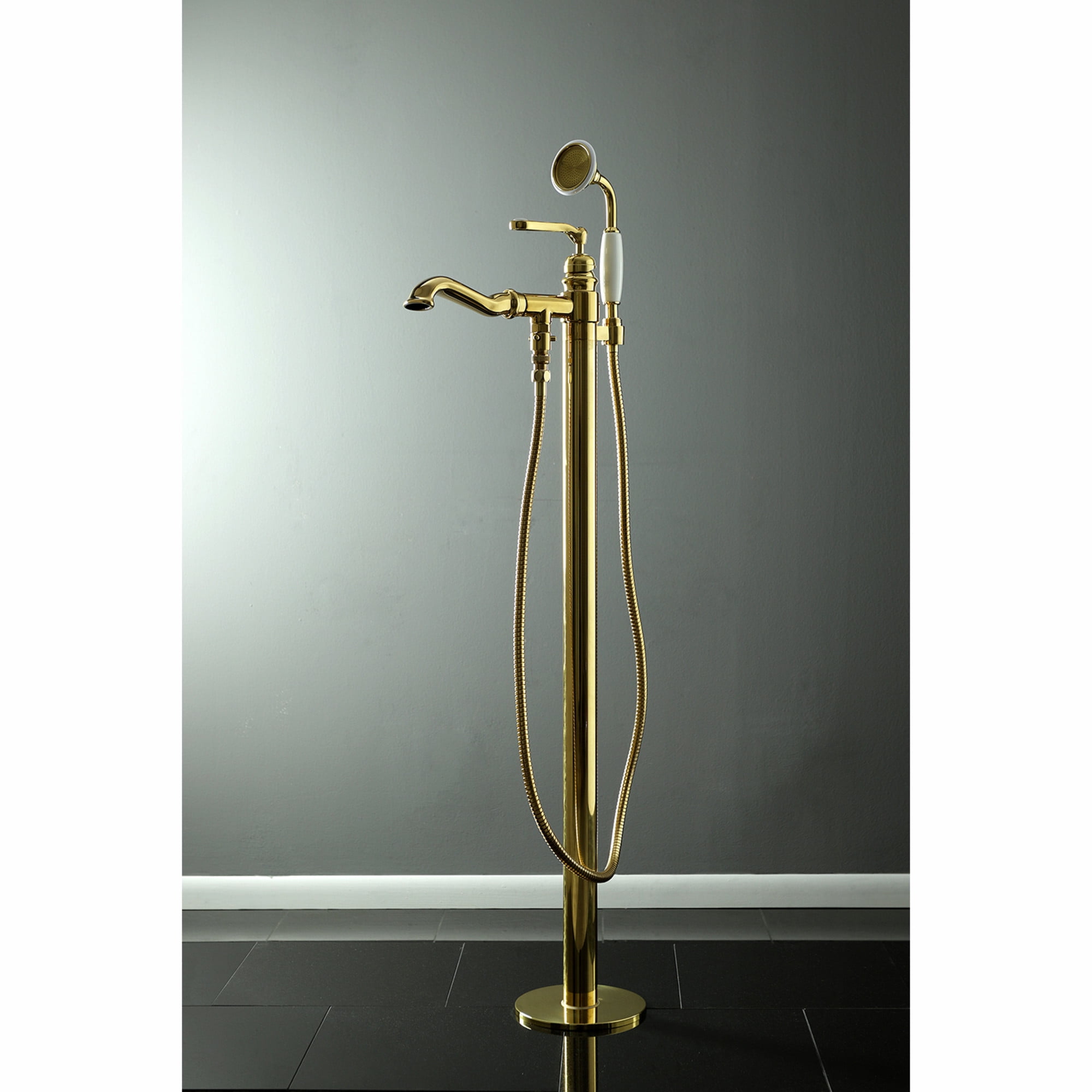 Kingston Brass KS7012RL Royale Freestanding Tub Faucet with Hand Shower, Polished Brass
