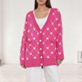 thumbnail image 1 of Suéter Cárdigan bonito para mujer, informal, con corazón, Jacquard, un solo pecho, cuello en V, traje de vacaciones Ygjytge Rosa Roja M para Mujer, 1 of 7
