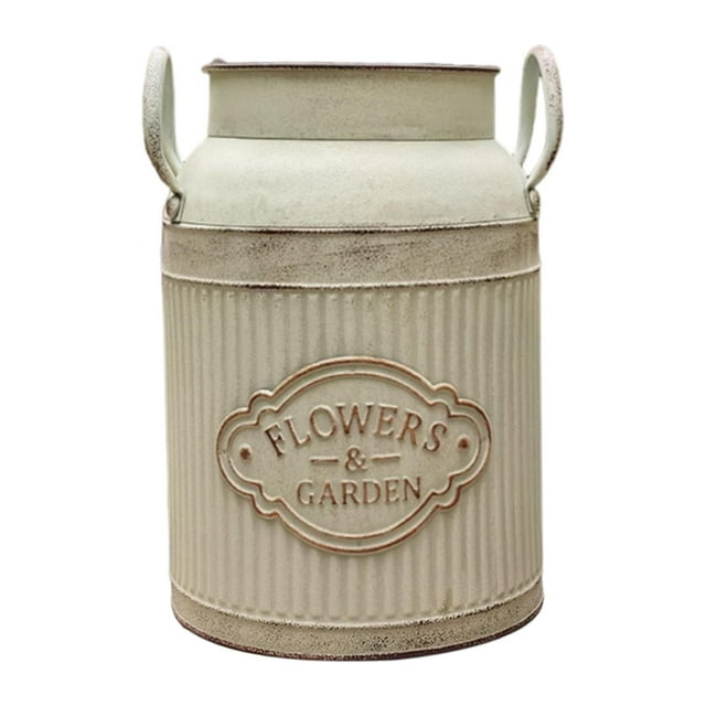 Jarra rústica de flores decorativa de metal estilo bohemio con asa, elegante cubo francés de estilo granja Blanco L