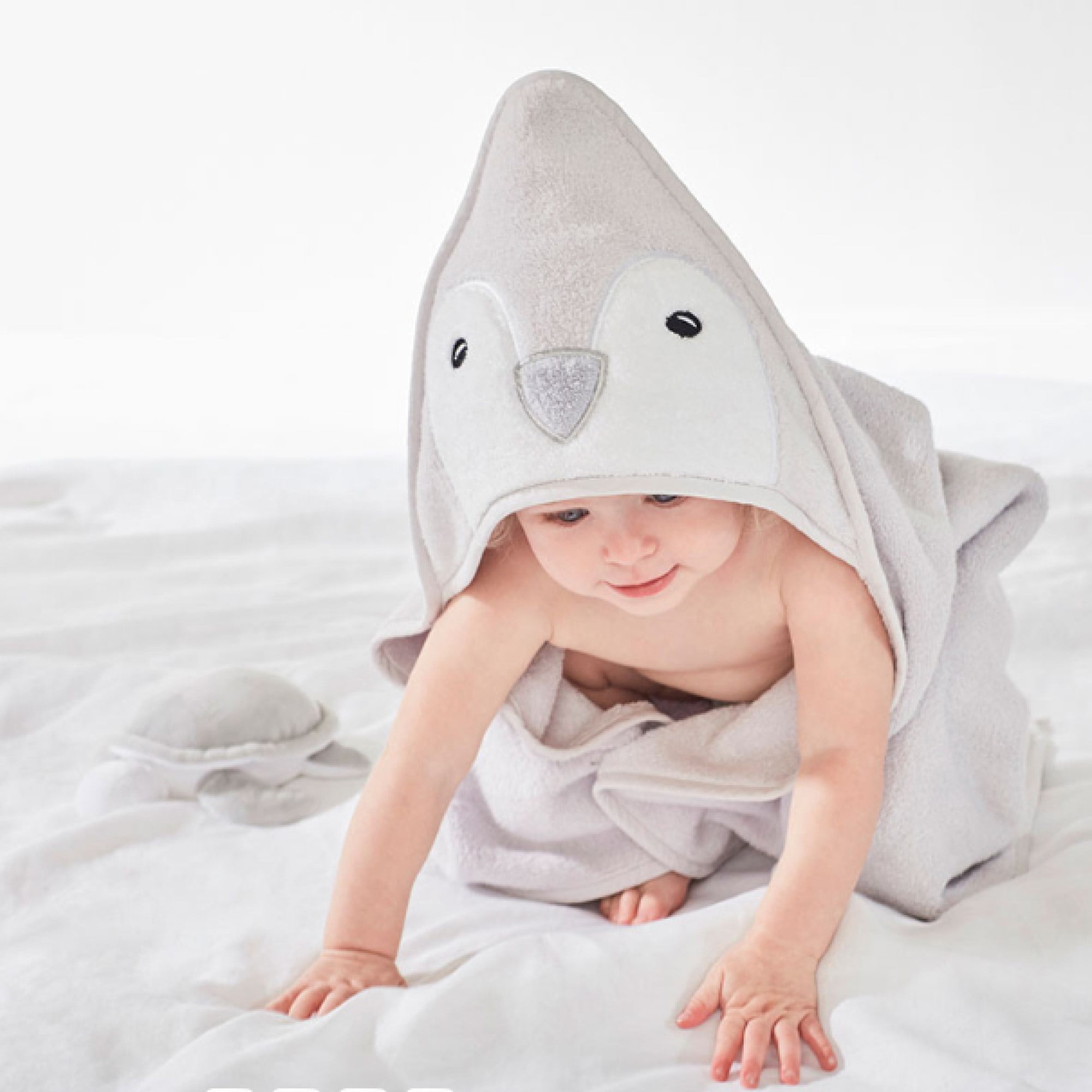 Happy & Sweet Personalized Hooded Baby Towel Organic Bamboo Baby Shower Gift Boy Girl Penguin Toy