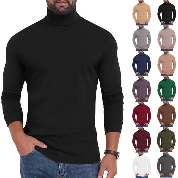 Sevevn Men Turtleneck Long Sleeve Slim Fit Pullover Classic Lightweight Knit Mock Neck Shirt Casual Fall Winter Base Layer Top Black S