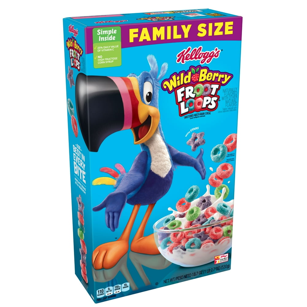 Kellogg's Froot Loops, Breakfast Cereal, Wild Berry, Family Size, 18.7