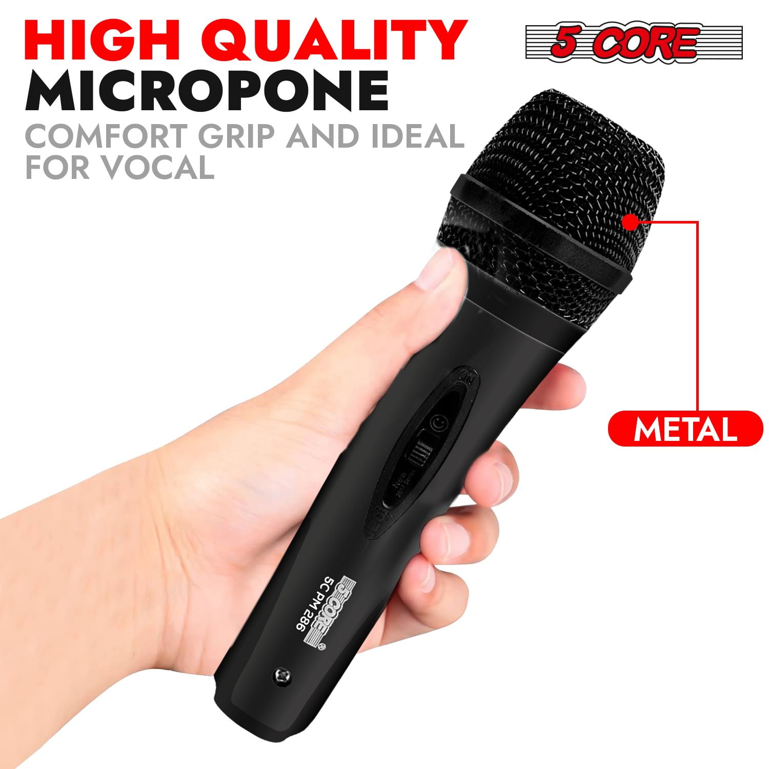 Microphone Dynamic Vocal Handheld Mic Cardioid Unidirectional Microfono w On Off Switch + XLR Audio Cable for Singing Karaoke Public Speaking & Parties - PM-286