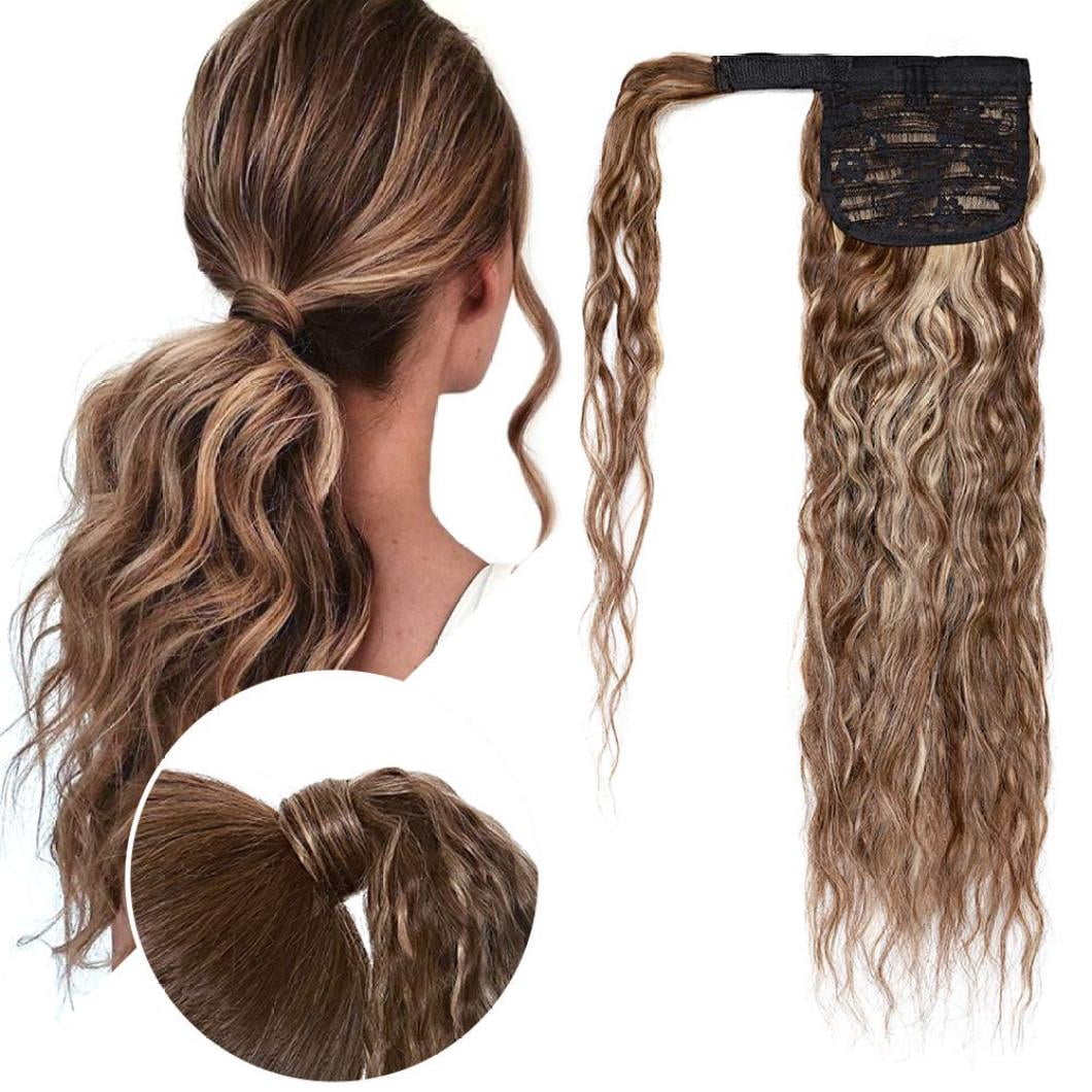 BalyFovin Pony Tail Hair Extainson Wrap Around Pony Tail Hairpieces long  Straight Real Human Hair Ponytails Accessory 18inch 90g #60 Platinum Blonde  - Walmart.com