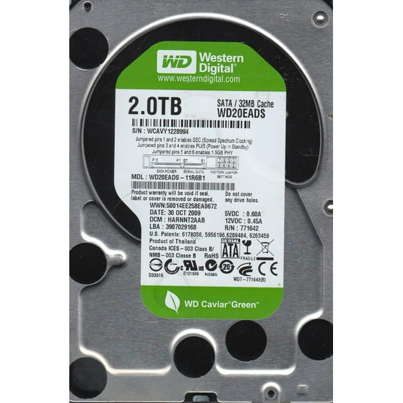 WD20EADS-11R6B1, DCM HARNNT2AAB, Western Digital 2TB SATA 3.5 Hard Drive