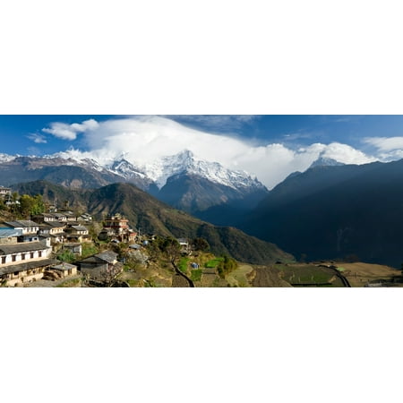 Houses in a town on a hill Ghandruk Annapurna Range Himalayas Nepal Stretched Canvas - Panoramic Images (27 x (Best House In Nepal)