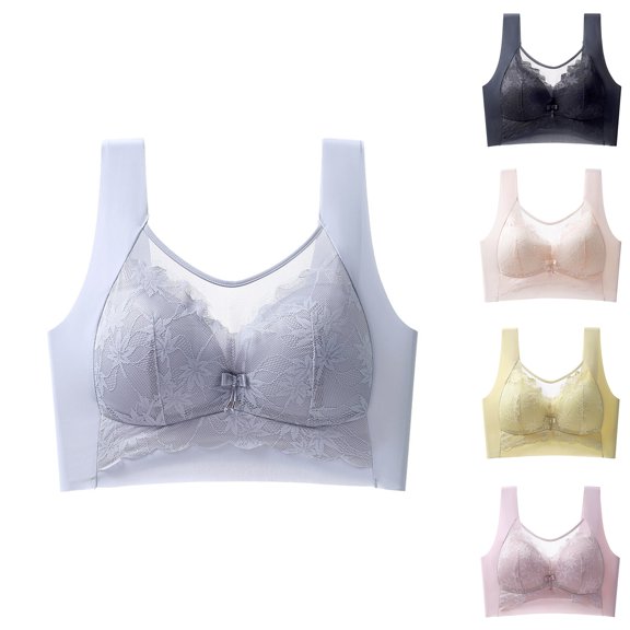 Gymayou Women Lace Wireless Vest Bra Push Up Lift Support Bralette For Small Bust Wide Strap Mesh V Neck Bras Beige L