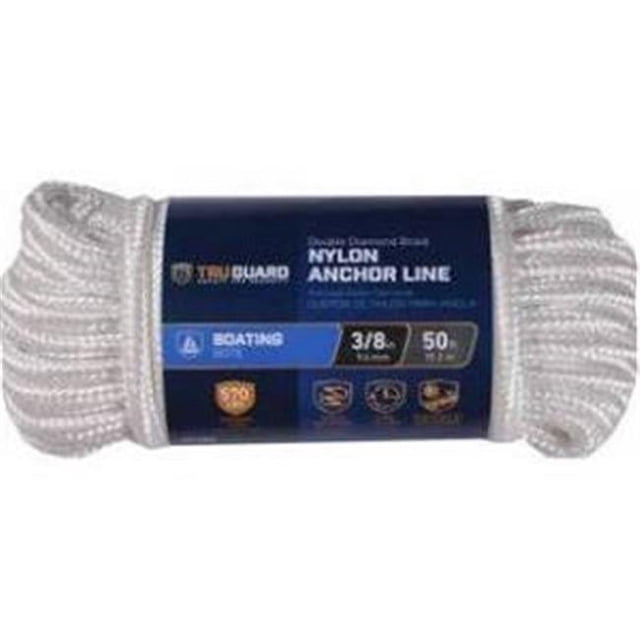 Anchor Rope, Double Diamond Braided, White, 3/8 In. x 50 Ft. - 642291