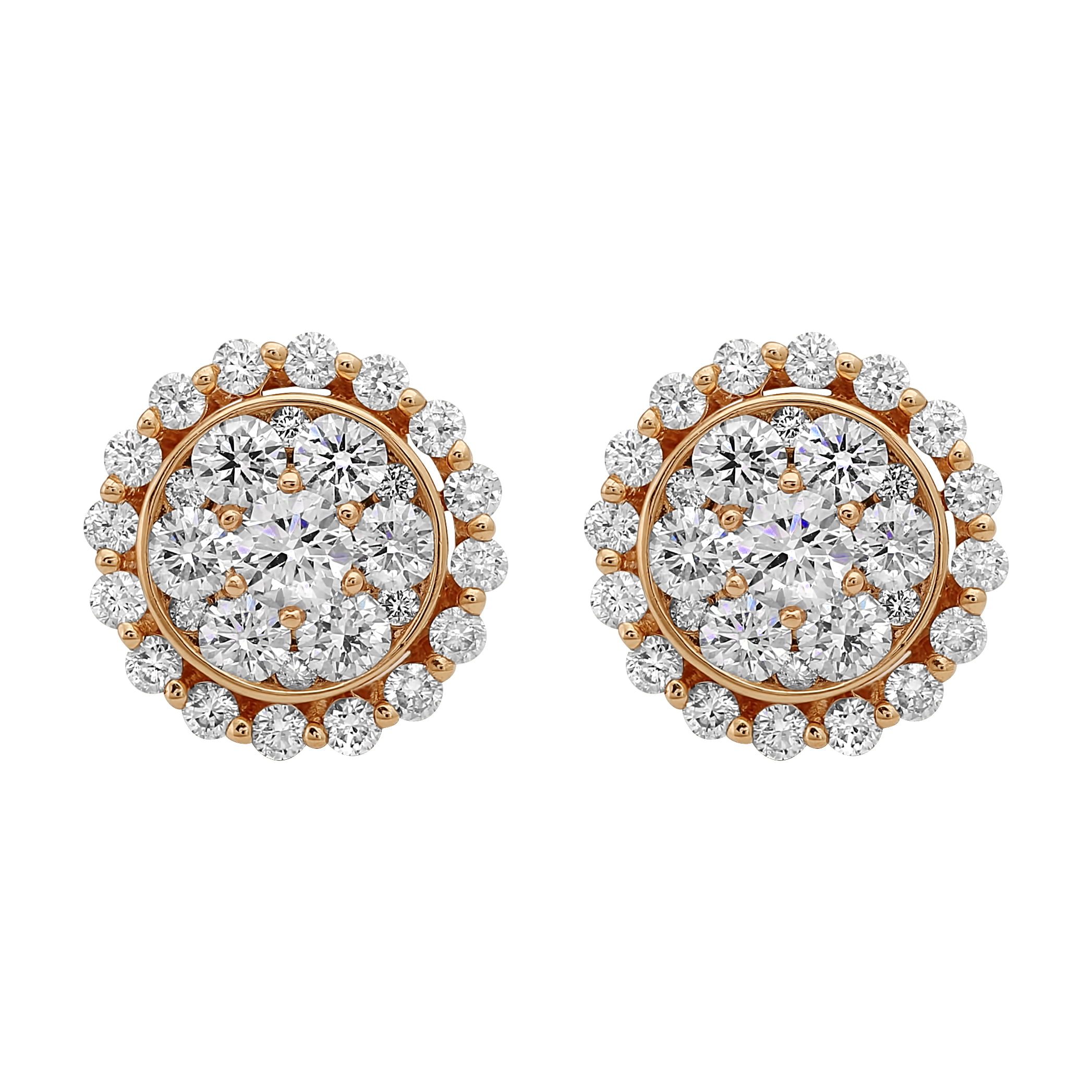 14k Pink Gold 1 1/2 Carat Halo Round Diamond Cluster Stud Earrings (H-I ...