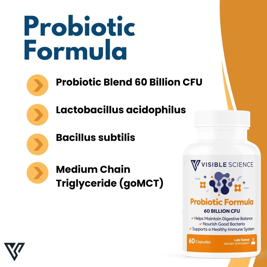 Visible Science Probiotic Formula – Probiotic Strains – Gut, Digestive & Immune Health Support – 60 Billion CFU, Capsules 60ct