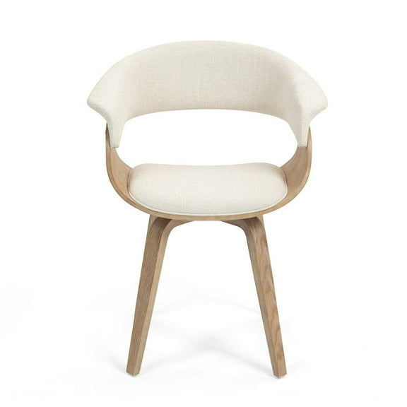 Glamour Home Berkeley Beige Upholstered Fabric Dining Chair with Natural Wood Accent Legs