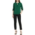 thumbnail image 3 of CURVOSPORT Women's Dressy Shirt Work Office Top Keyhole Pleated Front Ruched 3/4 Sleeve Chiffon Blouse M Green, 3 of 9