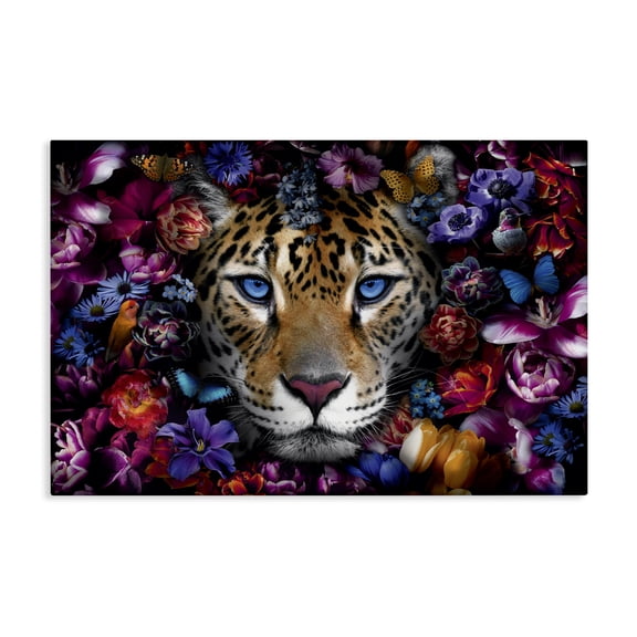 Stupell Industries Piercing Leopard Gaze Plants & Flowers Painting Wrapped Canvas Art Print Wall Art, 24 x 16