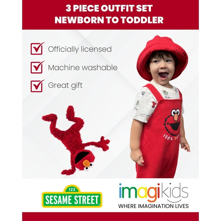 Sesame Street Elmo Infant Baby Boys 3 Piece Short Overalls T-Shirt  display picture 1