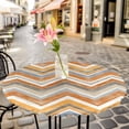 thumbnail image 3 of Orange Grey Chevron Elastic Fitted Round Table Cover Geometric Design Stripe Waterproof Outdoor Tablecloth for Holiday Party, Picnic, Patio & Dining Fits Tables Up to 55"-60", 3 of 8