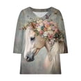 thumbnail image 4 of Women's Tops, Tees & Blouses Plus Size,Womens Tops Horse Printed 3/4 Sleeve Western Vintage 3D Graphic T Shirts Vneck Funny Gift Shirts Equestrian Cowgirl Blouse, 4 of 5