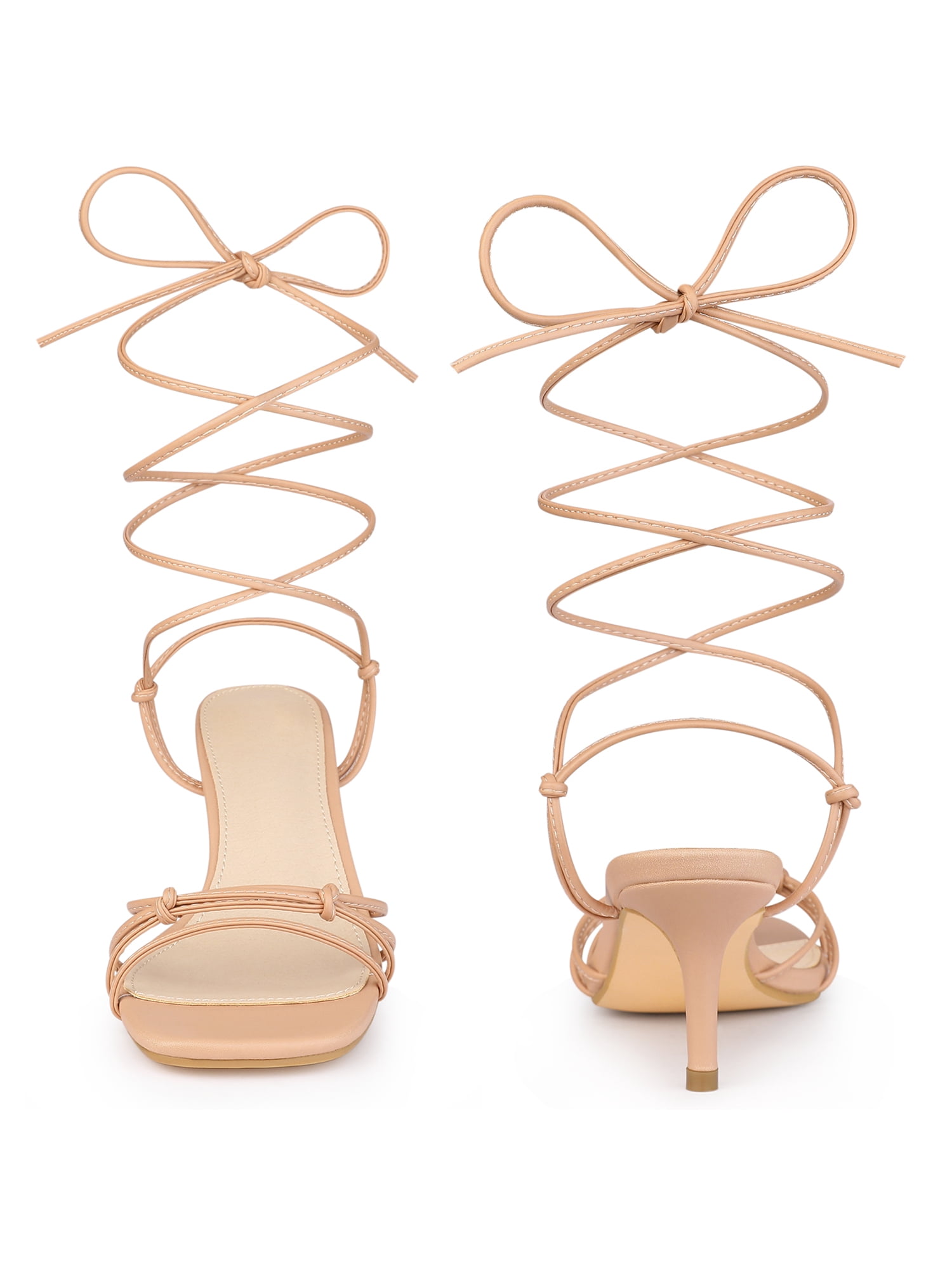 DARING DIVA Women's Knot Lace Strappy Square Toe Kitten Heel Sandals Nude 9