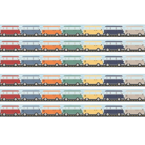 Teacher Created Resources Moving Mountains Road Trip Camper Vans Straight Border Trim, 35 Feet Per Pack, 6 Packs