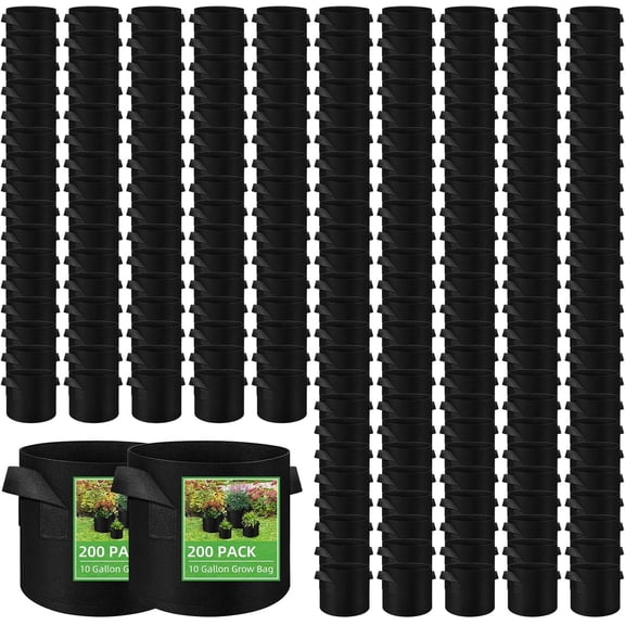 LITLANDSTAR 200-Pack 10 Gallon Fabric Grow Bags, Heavy Duty Thickened Nonwoven Plant Grow Bags Aeration Fabric Pots with Handles for Plants