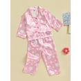 thumbnail image 3 of Faithtur Toddler Girls Spring Pajamas, Flower Print Long Sleeve Lapel Button Closure Tops + Elastic Waist Pants Sleepwear, 3 of 8