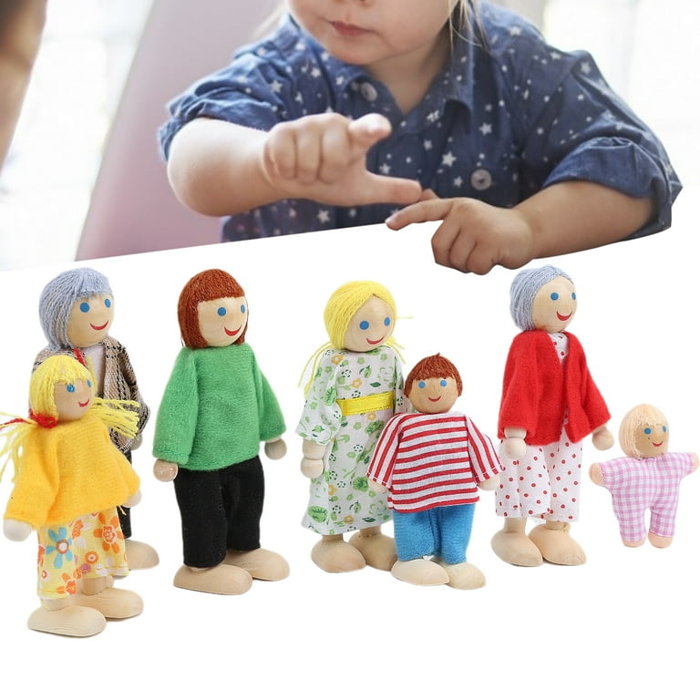 LYUMO Miniature People Toy, Soft Durable Doll Toys, Flexible High‑Quality  Wood Family Dolls, For Family Home Children