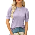 thumbnail image 1 of Sudadera de manga corta con cuello redondo cómoda para mujer, talla XL, camiseta hueca informal morada, 1 of 5