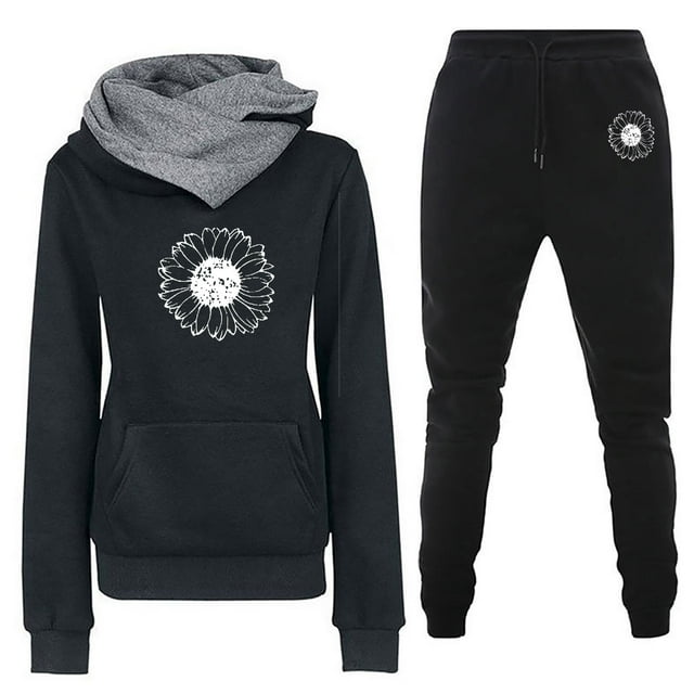 Birdeem Ensemble Deux Pièces pour Femmes, Chandail à Capuchon à Col Rond à Manches Longues Imprimé et Pantalon