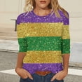 thumbnail image 6 of Mardi Gras Womens Top Striped 3/4 Sleeve Funny Mask Graphic Crew Neck Tee Shirt Loose Fitted Tunic Party Tops Fashion Mardi Gras Clothes 2026, 6 of 7