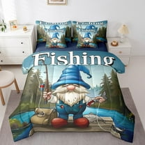 Erosebridal Hunting and Fishing Bedding Sets Twin Size, Kawaii Gnome Comforter Sets with Sheets, Rustic Lake Decor, Reversible 7pcs