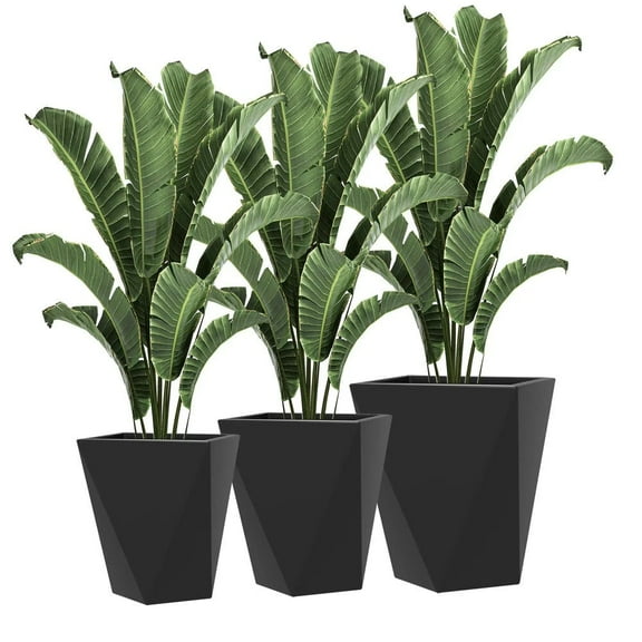 Canddidliike Indoor Outdoor Planters Set of 3 MgO Tall Planters Stackable Flower Pots, Modern Tall Planters with Drainage Holes for Outdoor as Garden, Balcony, Black