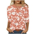 thumbnail image 1 of QIPOPIQ Hauts d'Été pour Femmes Col en V Croisé Manches 3/4 T-shirt à Imprimé Floral Liquidation, 1 of 5
