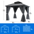 thumbnail image 4 of Dextrus 10ft x10ft Double Roof Hardtop Gazebo with Netting&Curtains, Metal Outdoor Pavilion,Ideal for Patio Lawn and Garden,Black,Grey Curtain, 4 of 5