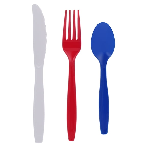 Way To Celebrate Disposable Cutlery Set, Patriotic Colors, 24 Pieces
