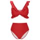 thumbnail image 5 of Trajes de Baño de Mujer de Cintura Alta Cuello en V Ruffle Sólido, Ajuste Apretado Reunión Dividido Conjunto Sexy, 5 of 7