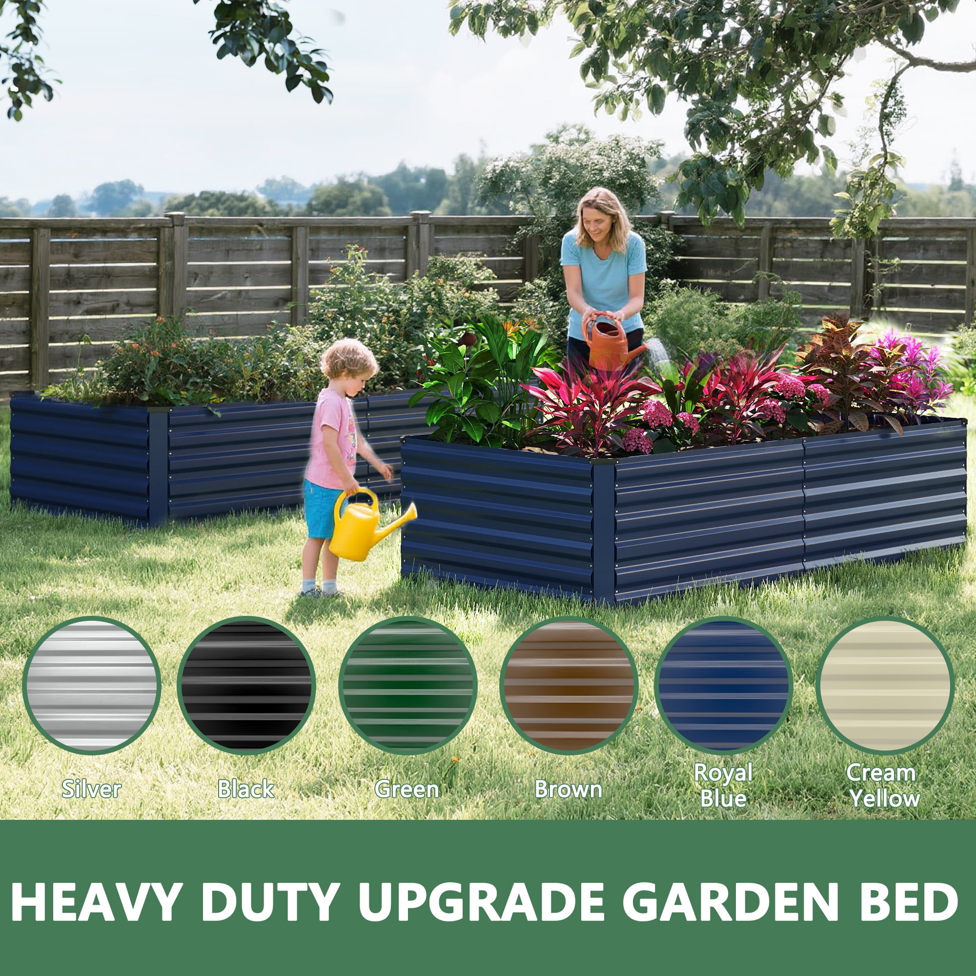 FOOWIN 2 Pack 8x4x2ft Outdoor Metal Raised Garden Bed,Planter Box for Vegetables,Flowers,Herbs w/478 Gallon Capacity, Blue