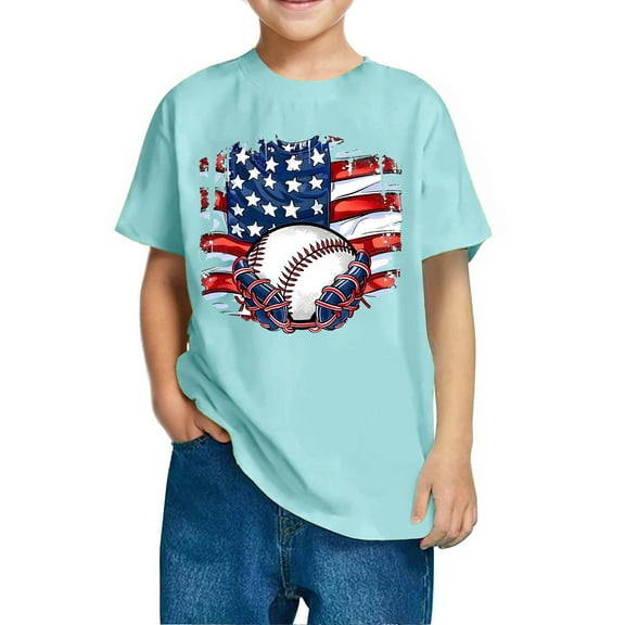 ZhuoLiL Shirts for Toddlers 3T Boys' and Girls' Patriotic Flag Print Tee - Casual Short Sleeve