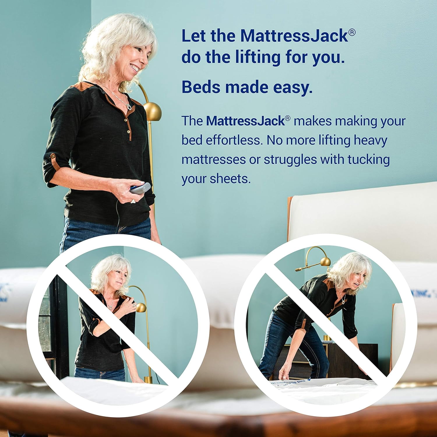 Mattress Jack Mattress Elevator - Easy Use Lifter for Sheet Tucking & Bed Making - Ergonomic Mobility & Daily Living Aid for Elderly, with Inflatable Ring, Air Pump, & Controller for Queen Mattress