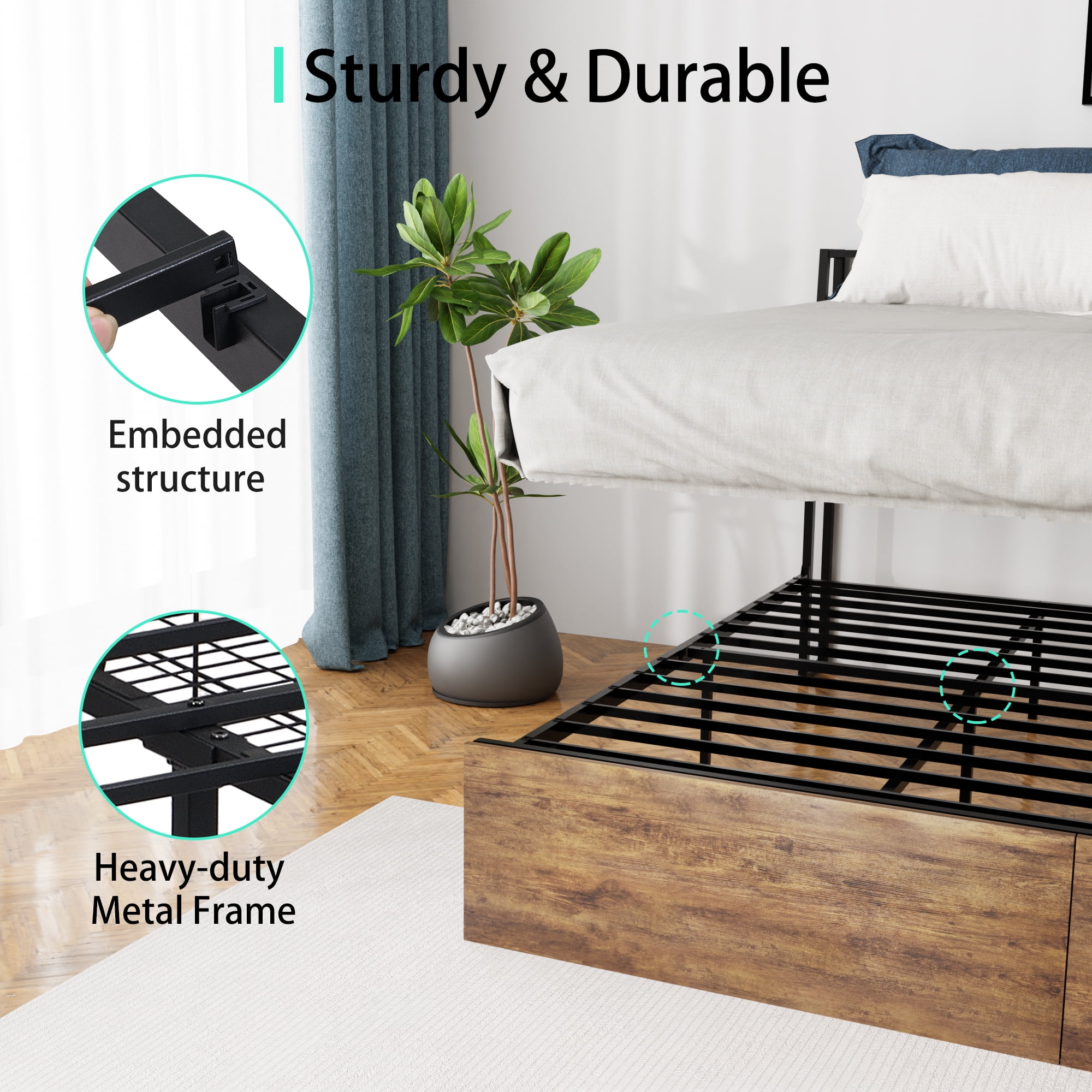 Full Bed Frame with Storage Headboard,Full Size Platform Bed Frame with Ergonomic Headboard,2 Storage Drawers, Built in Charging Station & LED, Outlets & USB,