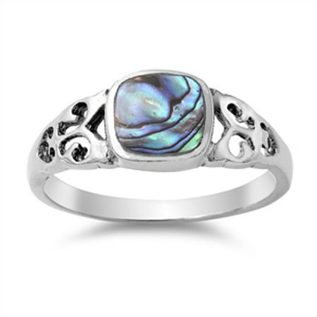 Abalone Shell Gemstone - Women's Unique Simulated Abalone Beautiful Ring New .925 Sterling Silver Band Size 7