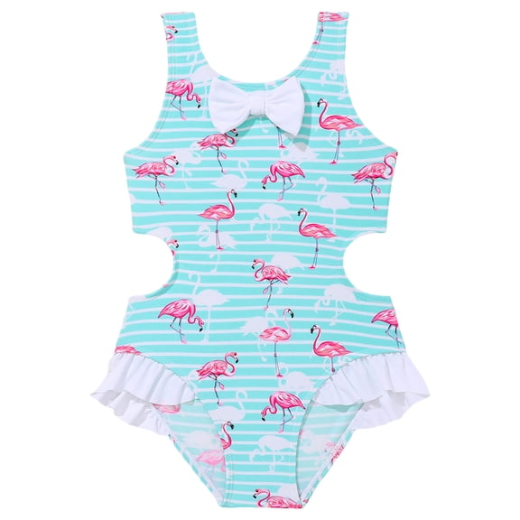 OYXSER Girls Swimsuit One Piece Swimsuits Flamingos Ruched Cut Out Bathing Suit for Girls Swimwear Beach Bathing Suit, Blue 9-10Y