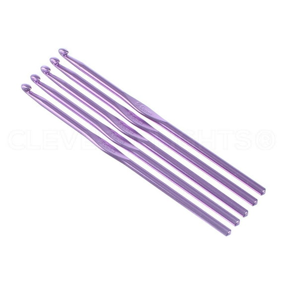 5 Pack - CleverDelights Size H (Size 8) Aluminum Crochet Hooks - 6" Length - 5mm Diameter