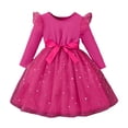 thumbnail image 2 of Girls Tulle Dress with Bow, Princess Party Dress with Long Sleeves, Children's Bow Waist Dress for Birthday Flower Girl and Special Occasions, Age 1-8 Years Hot Pink 100, 2 of 5