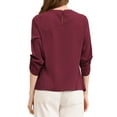 thumbnail image 4 of CURVOSPORT Women's Dressy Shirt Work Office Top Keyhole Pleated Front Ruched 3/4 Sleeve Chiffon Blouse S Wine Red, 4 of 9