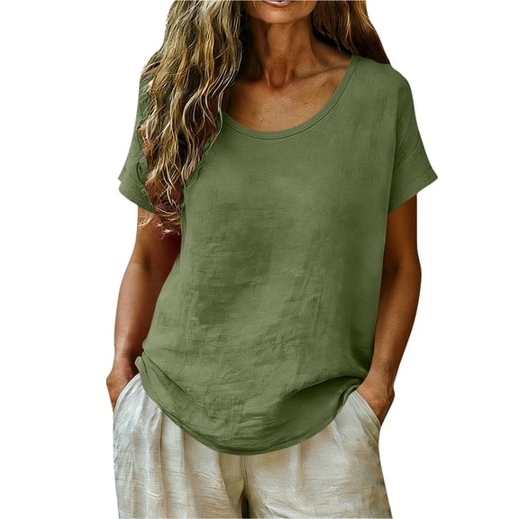 Rutainlusire Ladies Soft Breathable Relaxed Fit Tops Womens Casual Fashion Solid Color Short Sleeve Tops