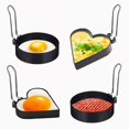 thumbnail image 1 of 4 Piezas Molde para Huevos Fritos, Molde Redondo para Tortillas, Molde para Huevos Fritos con Asa, Anillo de Tortilla Redondo y en Forma de Corazón, Aplicar para Hornear Huevos y Muffins de Huevo, Bi, 1 of 5