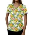 thumbnail image 4 of IYYVV Easter Scrubs Top for Women with Pockets Easter Eggs Bunny Rabbit Printed Fun Medical Proffesional V Neck Short Sleeve Working Shirts Plus Size Orange 4XL, 4 of 6