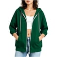 thumbnail image 3 of Zynoxe Women's Casual 3/4 Sleeve Jacket Drawstring Elastic Cuffs Zip Up Hoodie for Women Versatile Fashionable Solid Color Fashion Clothing Lightweight Breathable Loose-Fit Outerwear With Pockets M, 3 of 6