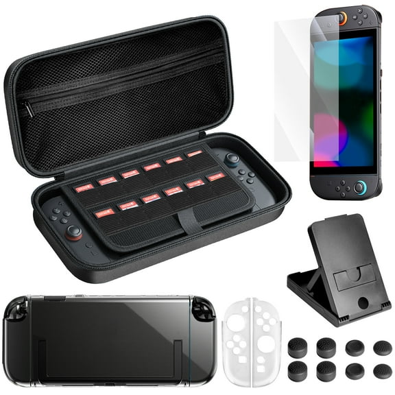 Uzeuza Switch 2 Accessories Bundle - Travel Case, Screen Protector, Dockable Case, Thumb Grips, Game Card Slots