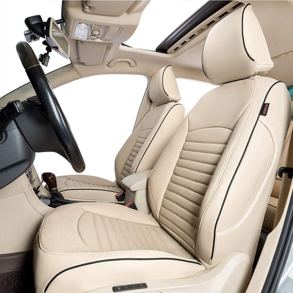 EKR Explorer Seat Covers Custom Fit for Ford Explorer 2016-2019 XLT, Sport, Platinum, Limited ,2nd Row 5/5 Split,6 Seats Full set Faux Leather(Beige)