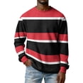 thumbnail image 2 of Men's Stripe Crewneck Waffle Knit Print Pullover Sweatshirt, Long Sleeve Casual Daily Top for Fall Spring,Red,M, 2 of 9